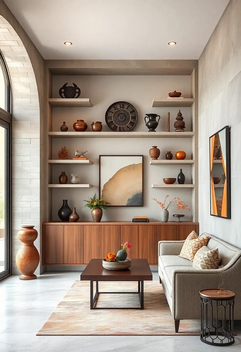 Custom Built-In Shelves Displaying Curated Collections and Antique Artifacts for a Personalized Opulence