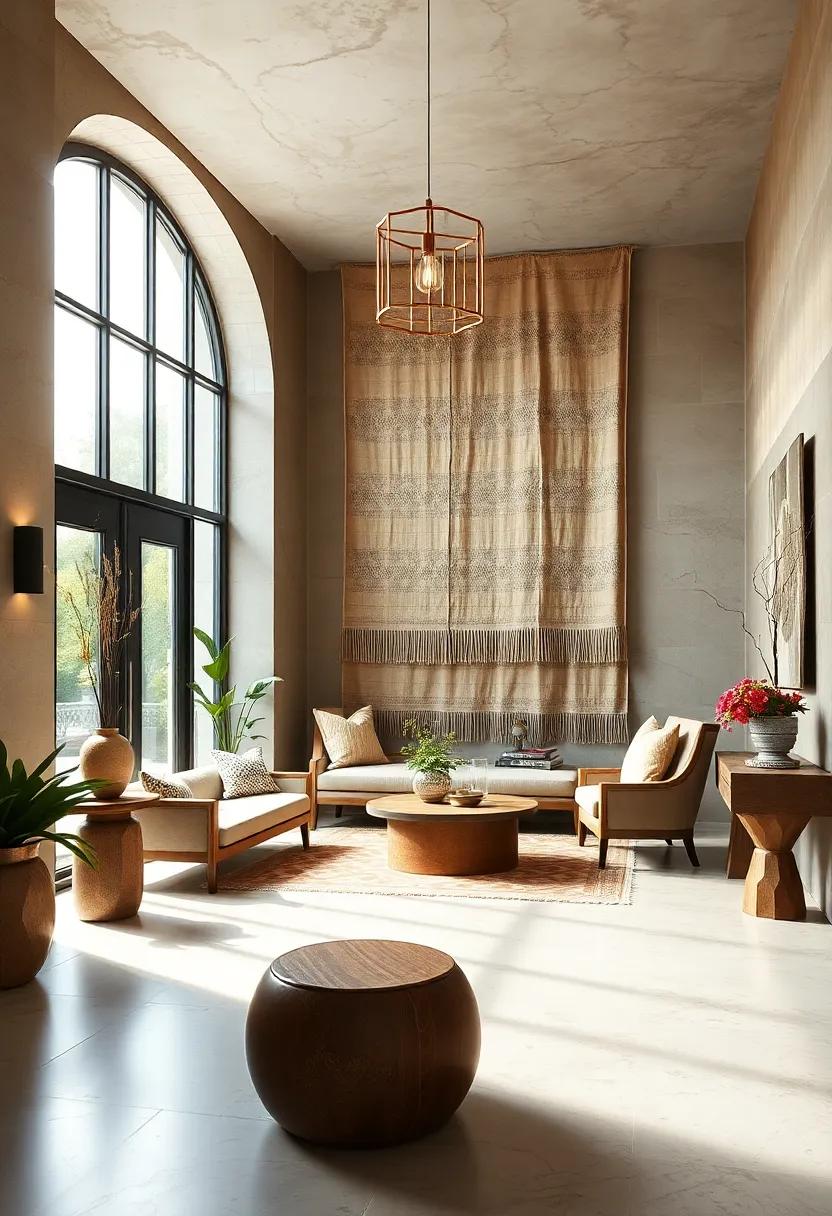 Handwoven Tapestries and Exotic Textiles Draped Gracefully for Subtle Sophistication and Warmth