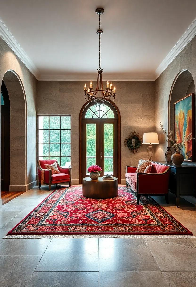 Layered Rugs With Exotic Patterns and Plush Fabrics Setting the Tone for a Warm and Lavish Welcome