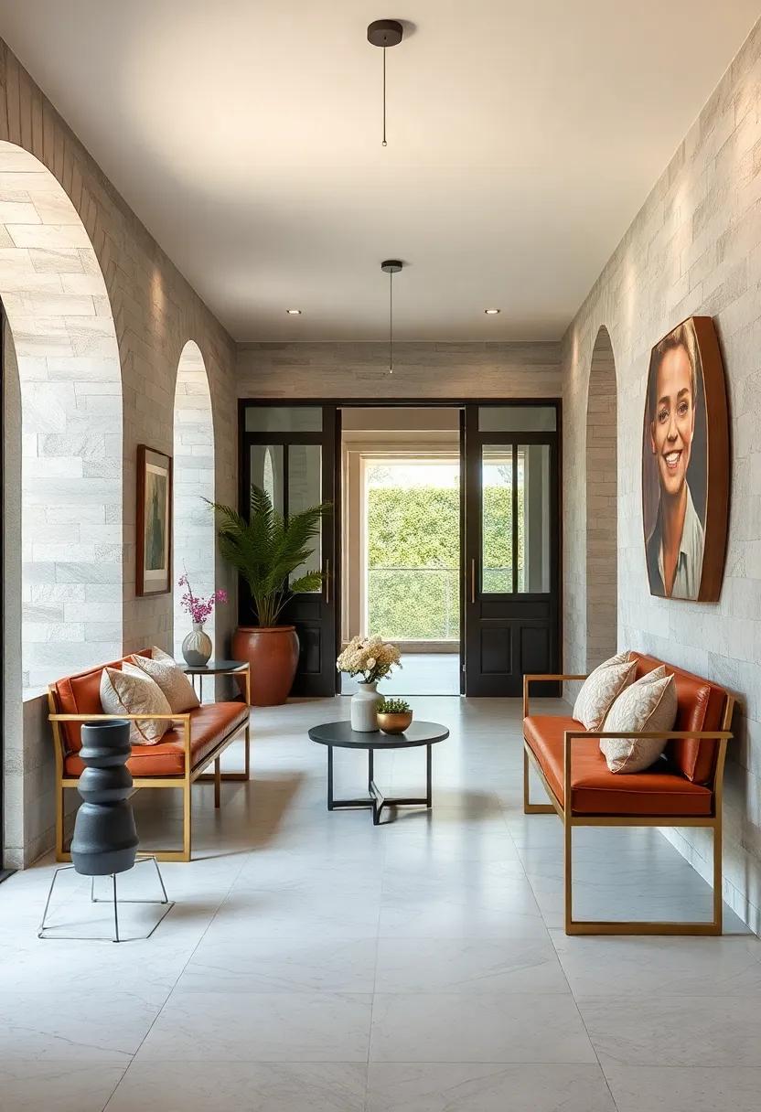 Minimalist Entry Benches With Brass Legs and Leather Upholstery Offering Understated Class and Comfort