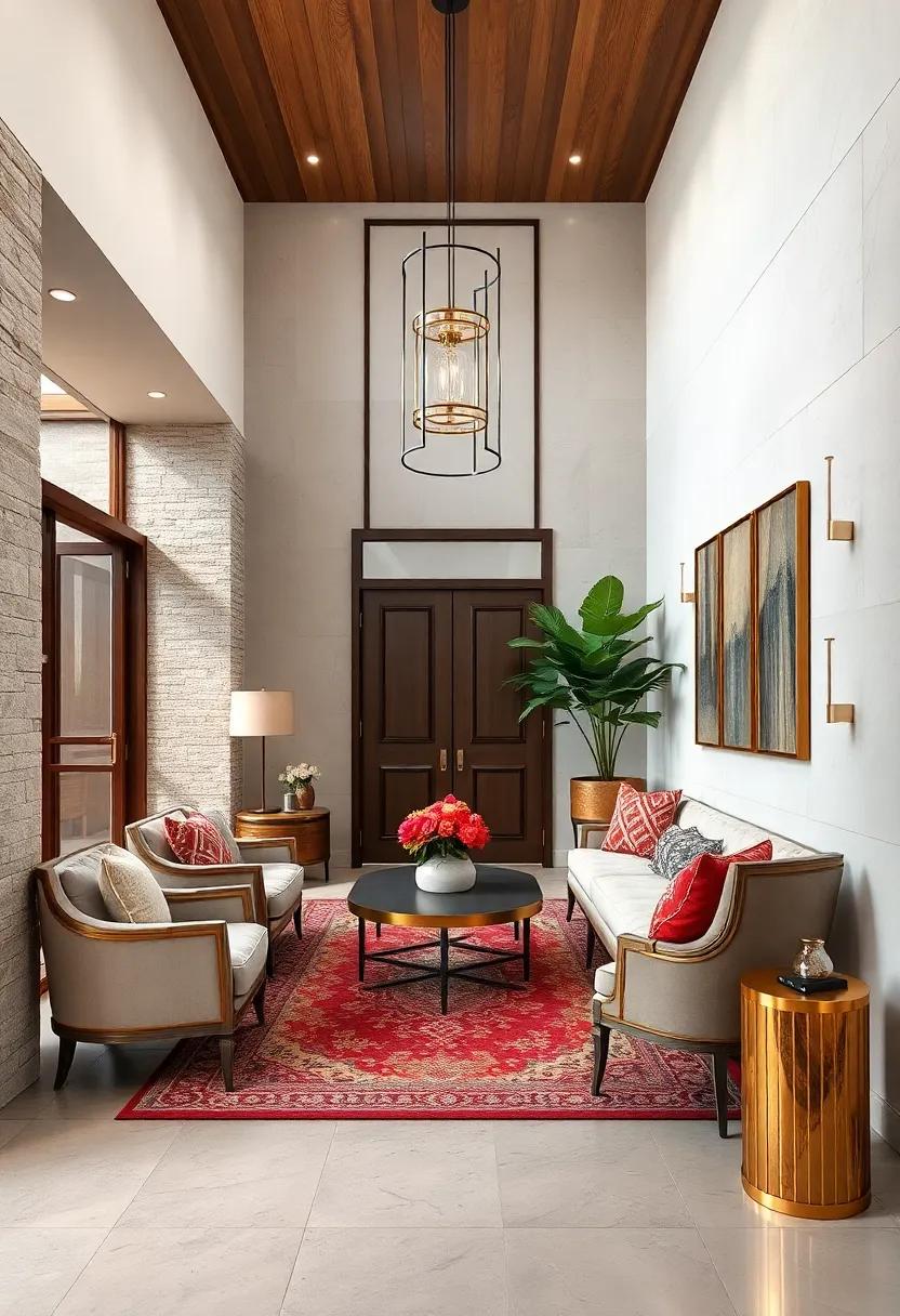 A Symphony of Textures Featuring Plush Seating, Polished Metals, and Rich Natural Woods for an Opulent Entrance
