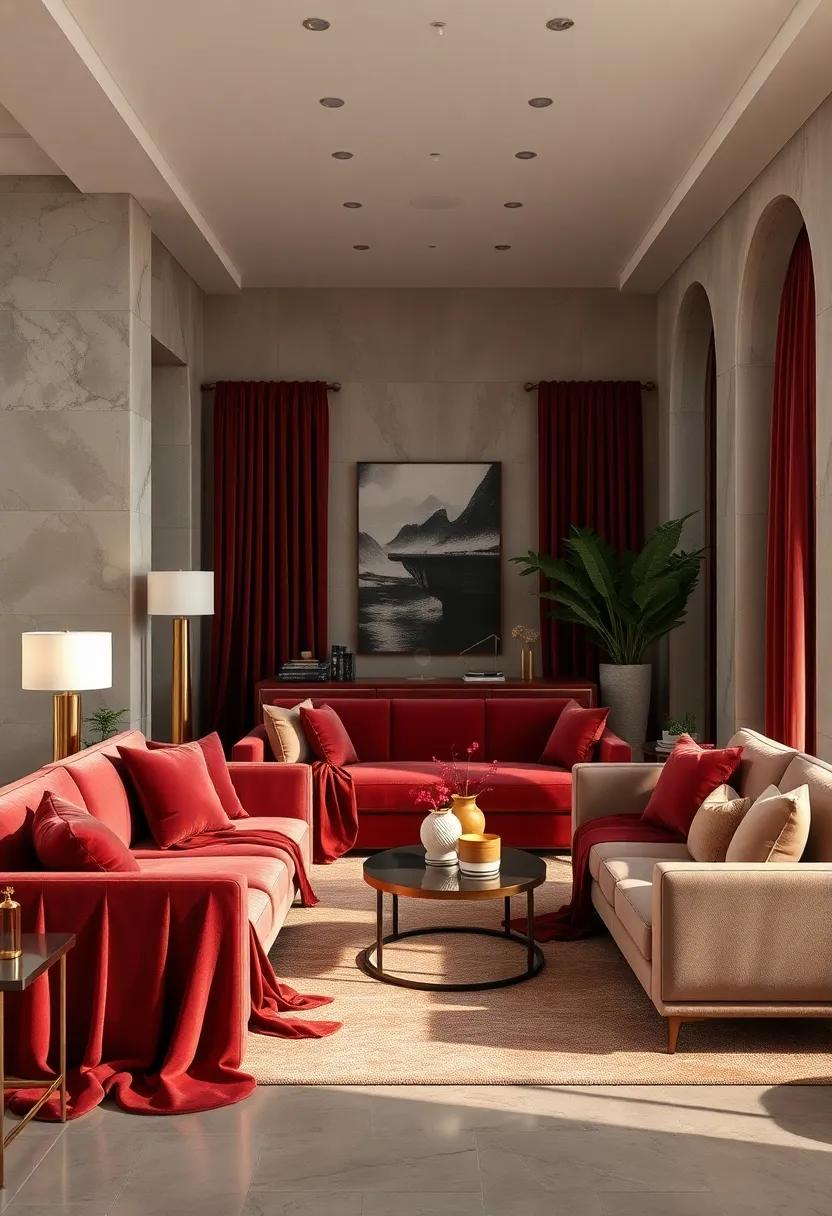 Rich Velvet Fabrics Draped Over Sleek Furniture Creating a Sensual and Lavish Living Space