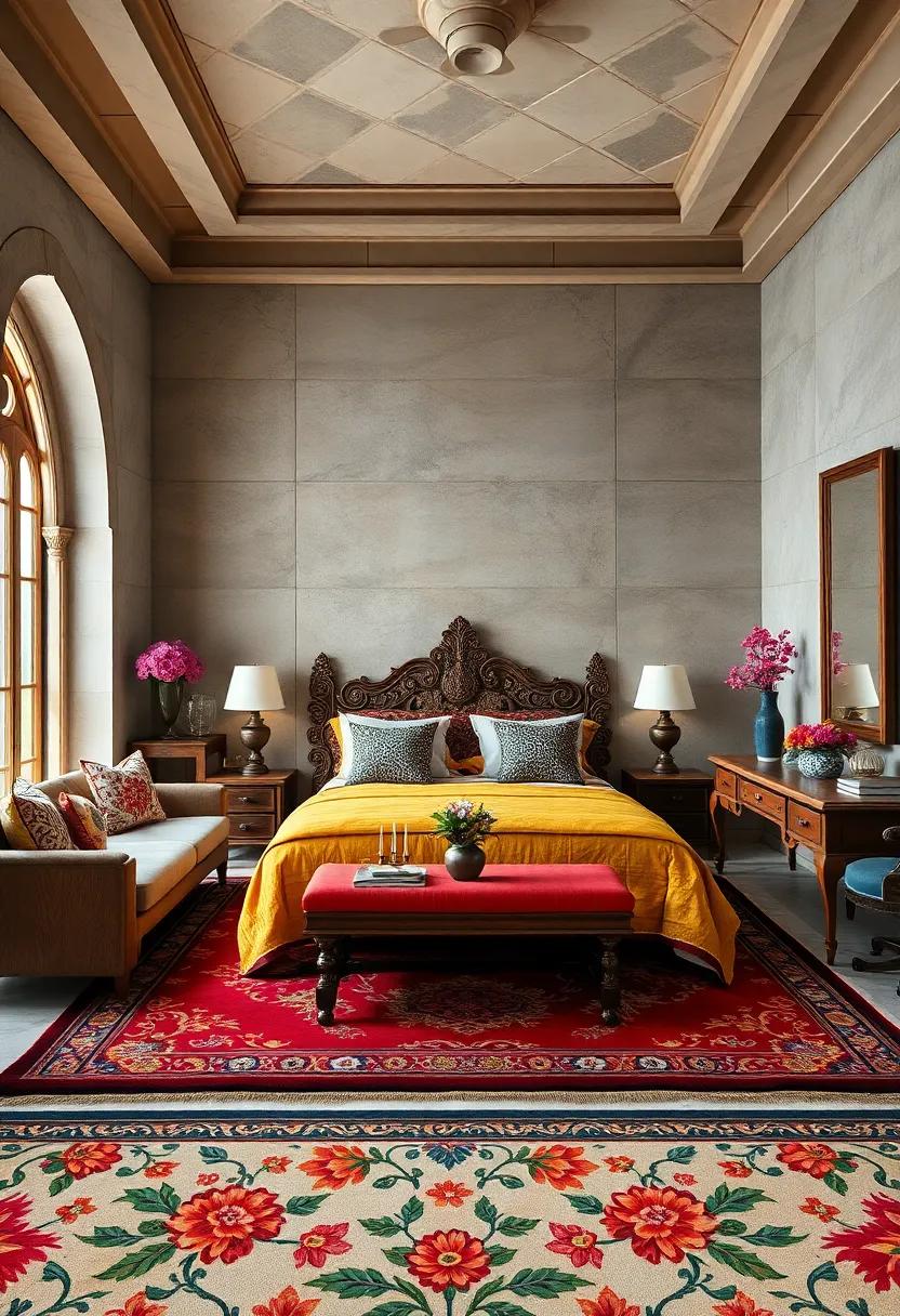 Traditional Indian Floor Rugs With Floral Motifs and Rich Jewel Tones Enhancing Warmth