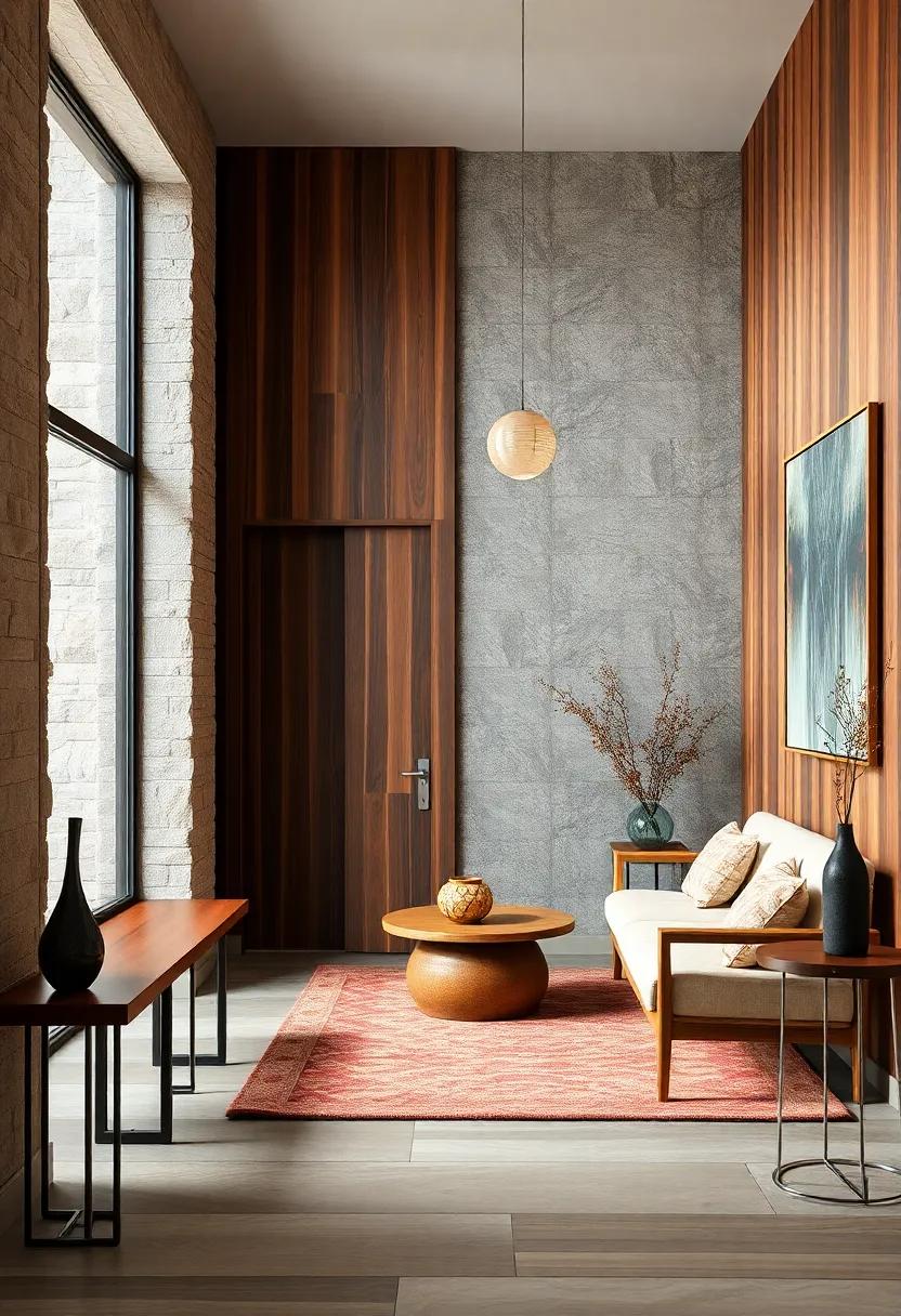 Mixed Grain Woods Creating Harmonious Contrast For Visual Interest In Japandi Entryway Decor