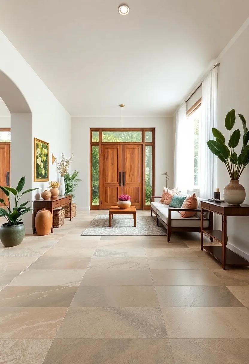 Natural Stone Tile Patterns With Soothing Earth Tones Anchoring The Japandi Entry Floor Design
