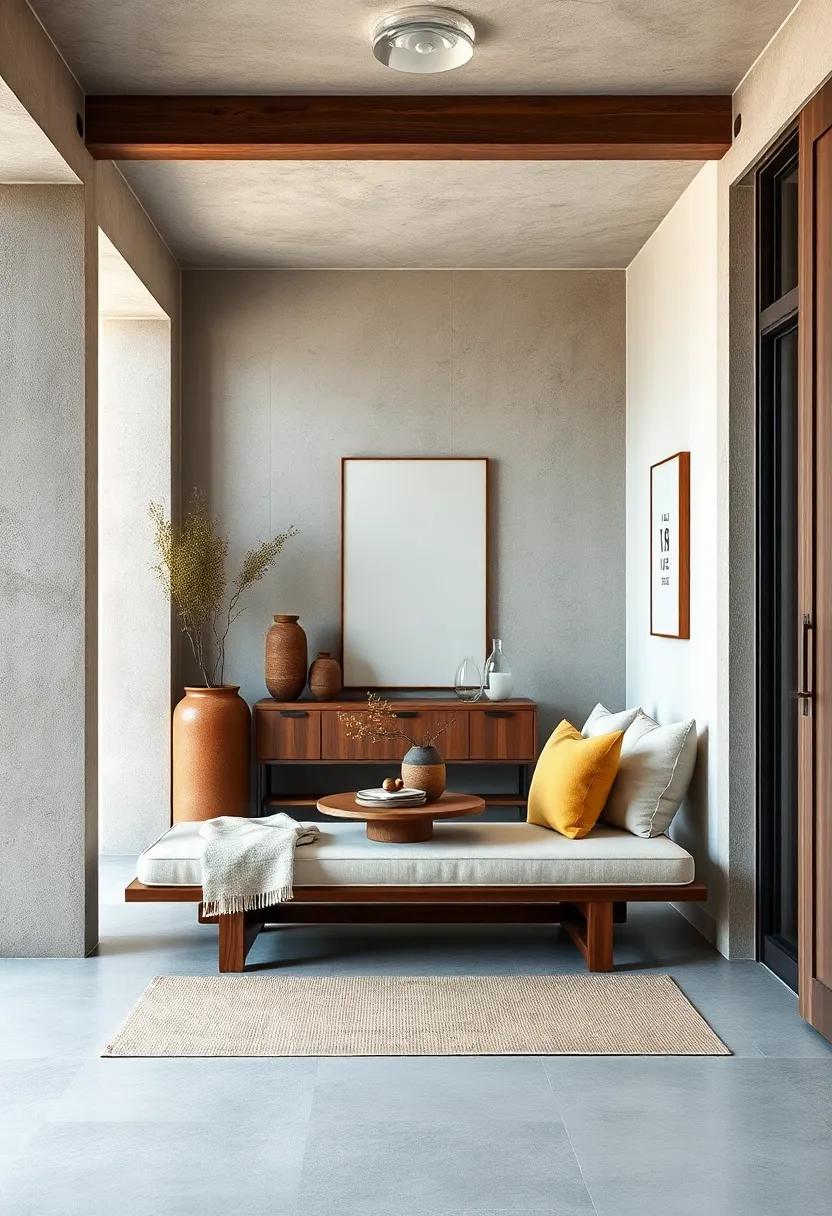 Soft Linen Textiles Adding Warmth To The Crisp Minimalism Of Japandi Entryway Benches