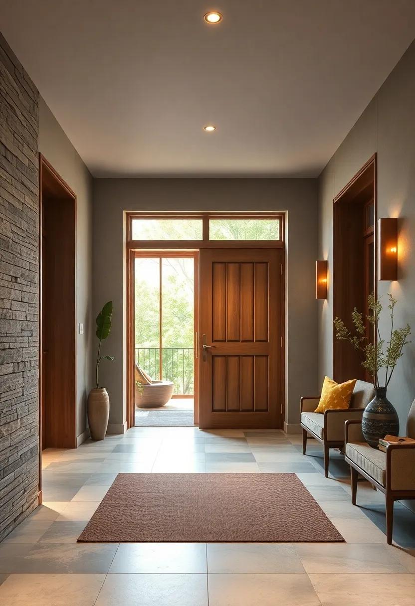 Understated Metallic Hardware Bringing Modern Accents To Natural-Toned Japandi Entry Doorways