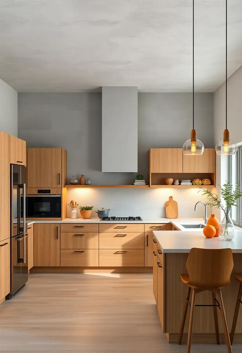 Experiment with Lighting: Use pendant ‌lights with a warm finish to create ambiance, making the light gray⁣ walls and⁢ oak cabinets glow