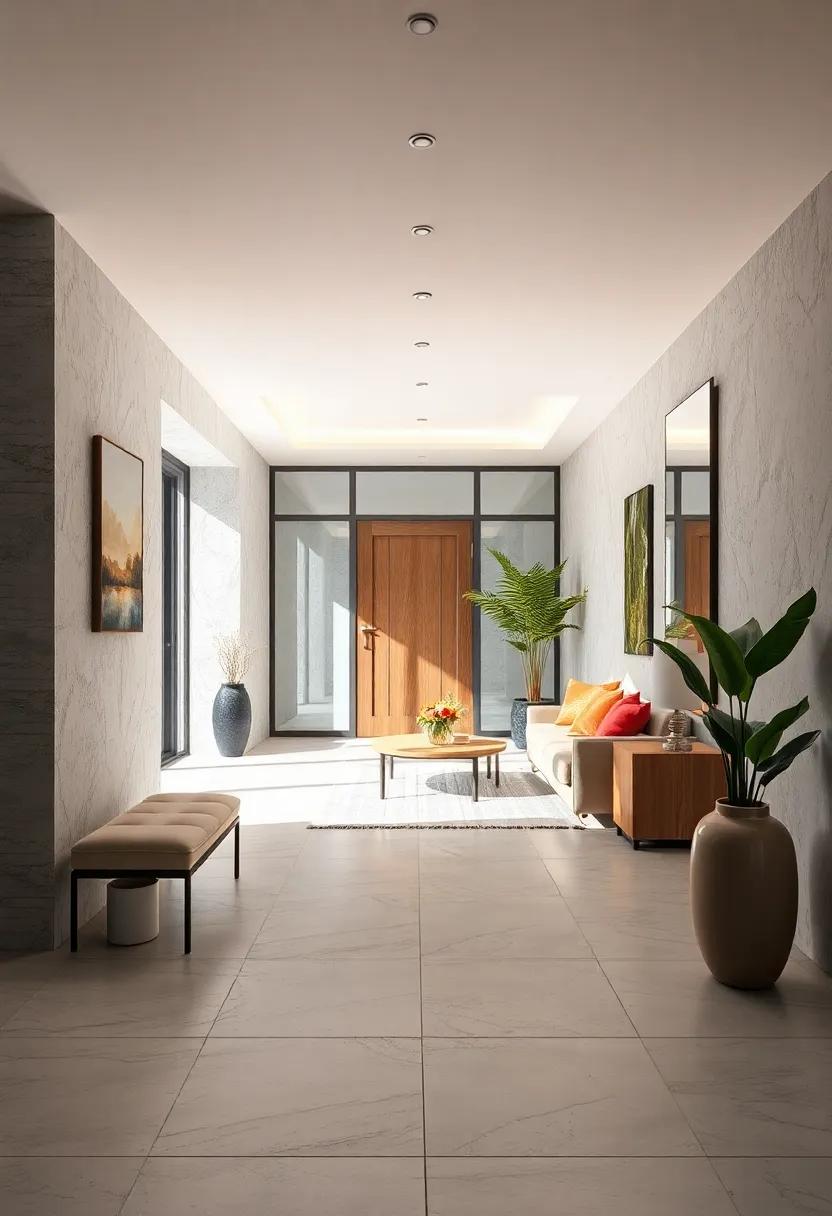 A Modern Minimalist Entryway Bathed In Soft, Cool White Illumination For Clarity