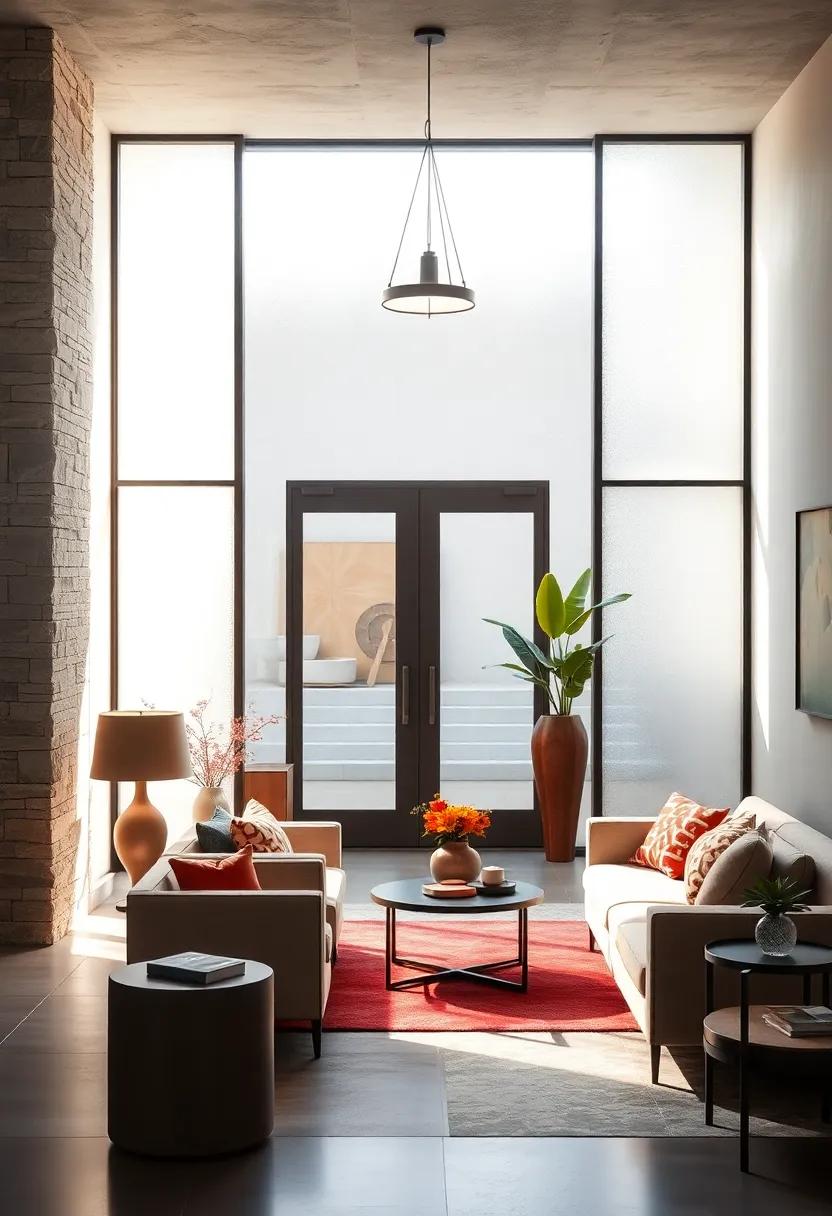 Natural Sunlight Piercing Through Frosted Glass Panels, Illuminating A Bright Entrance