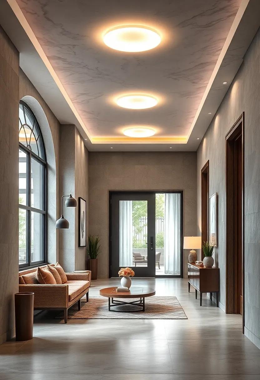 Soft Diffused Ceiling Lights In A Neutral Hallway Enhancing Calm And Spaciousness