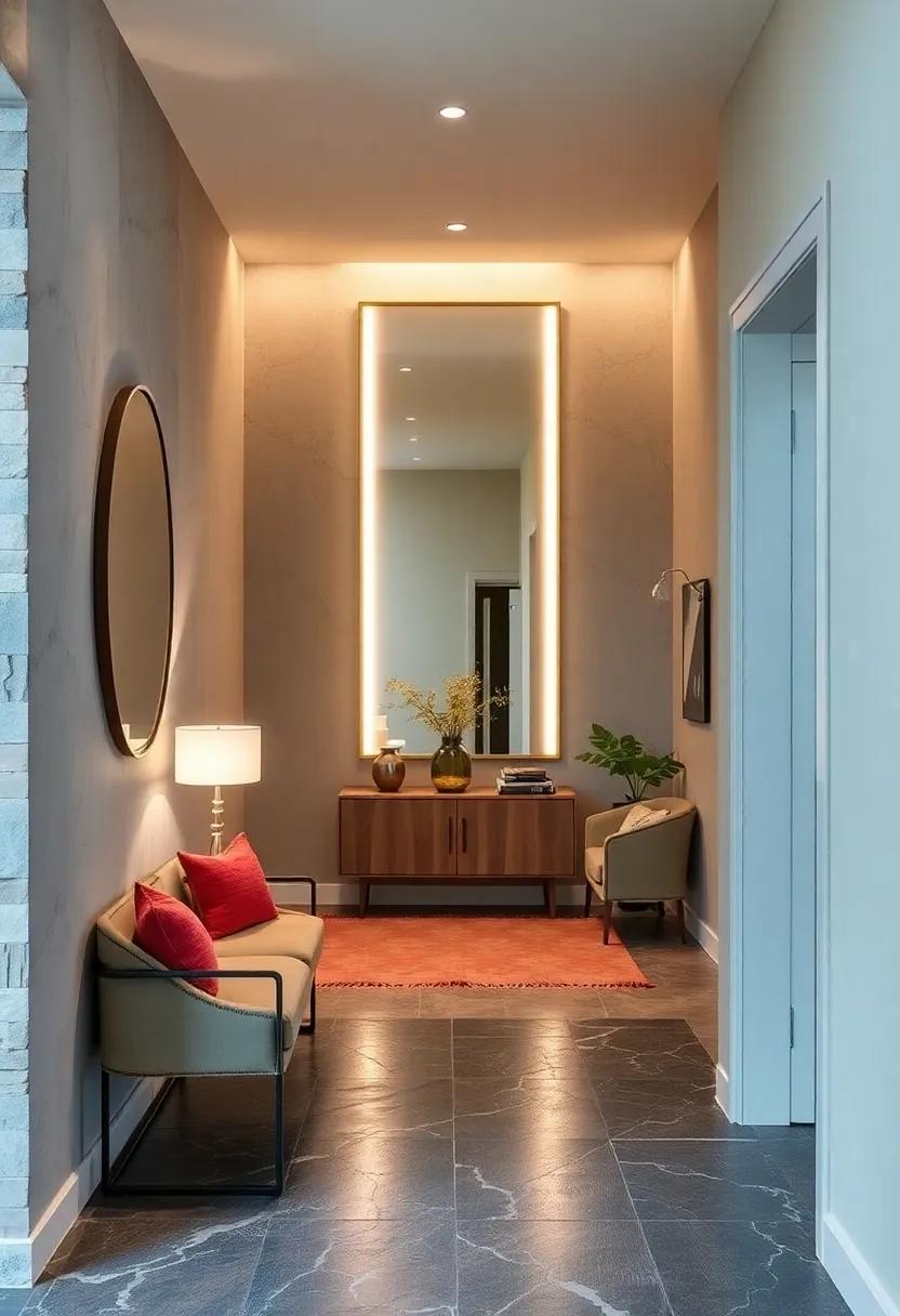 Subtle Backlit Mirrors Adding Depth And A Touch Of Glamour To The Entry Hall