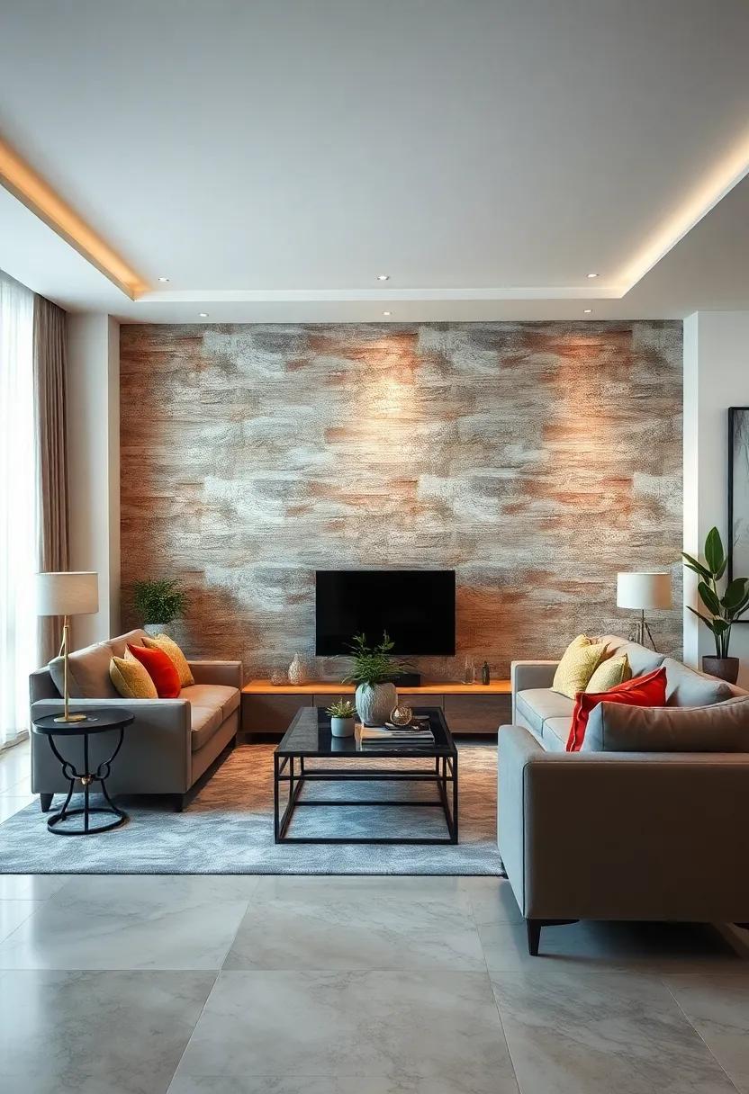 Three-Dimensional Tiles Creating Depth and Shadow Effects for a Dynamic Living Room