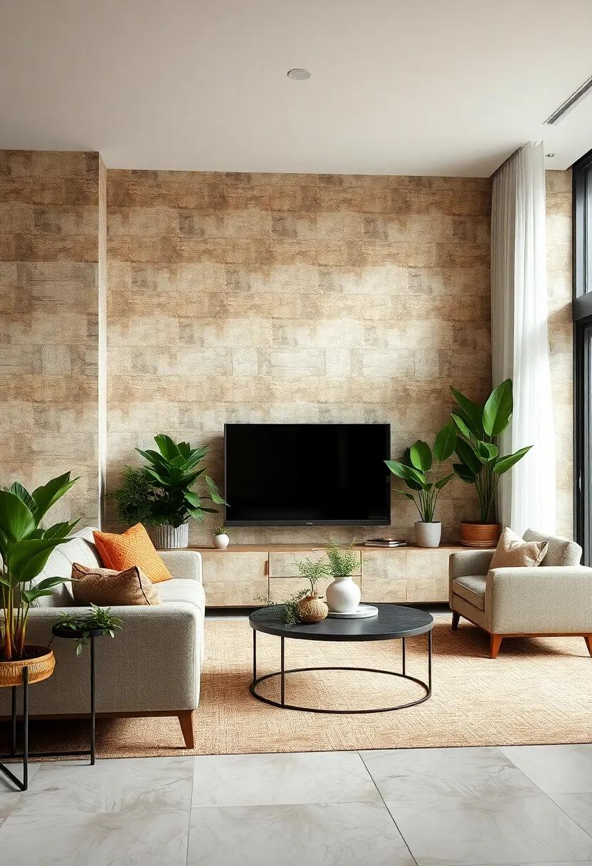Natural Stone Tiles Paired with Indoor Plants to Bring an Organic Outdoor Feel Inside