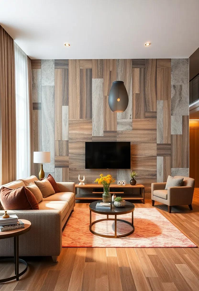 Rustic Charm Enhanced by Reclaimed Wood Pattern Tiles Creating Warmth and Texture