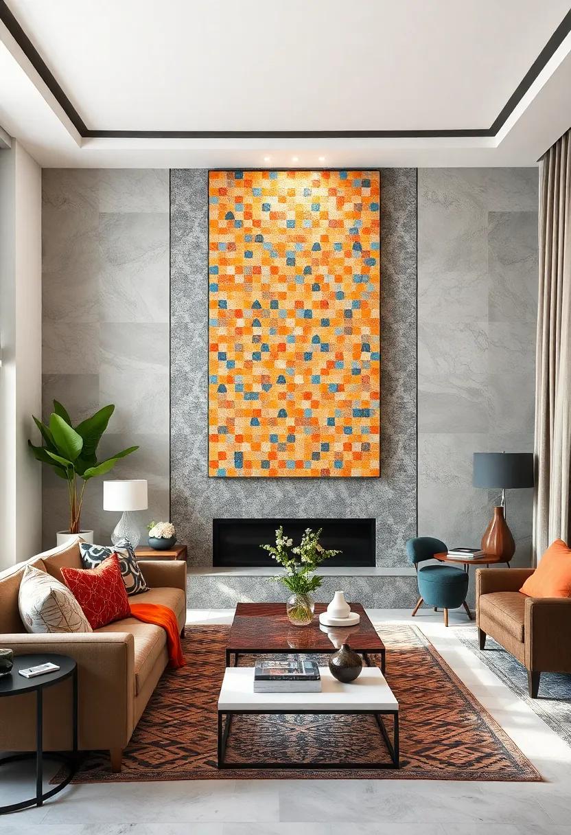 Geometric Mosaic Tiles Crafting a Bold Focal Point With Vibrant Color Contrasts