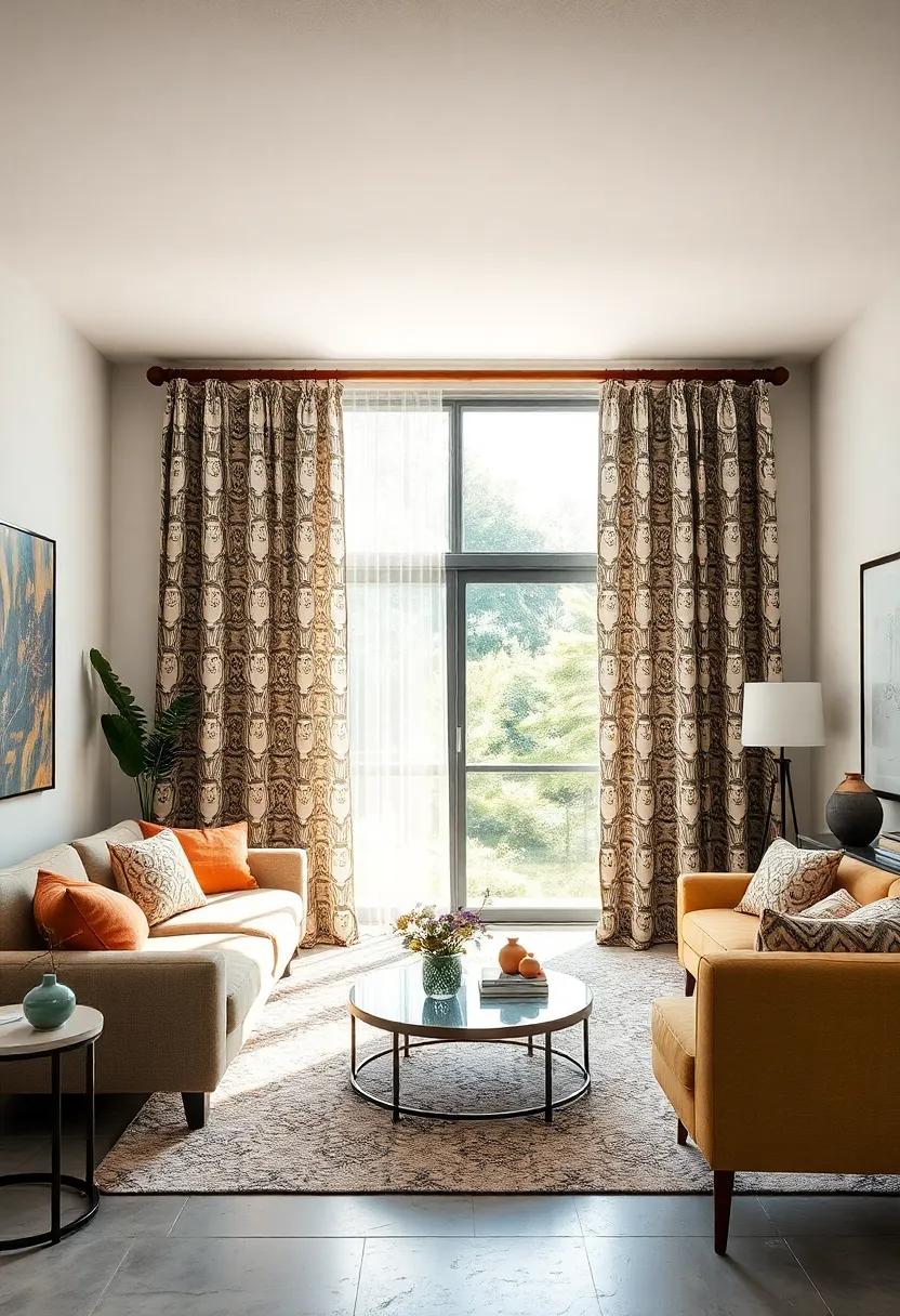 Pairing Rustic Wooden Rods With Bold Patterned Curtains For A Warm Inviting Space