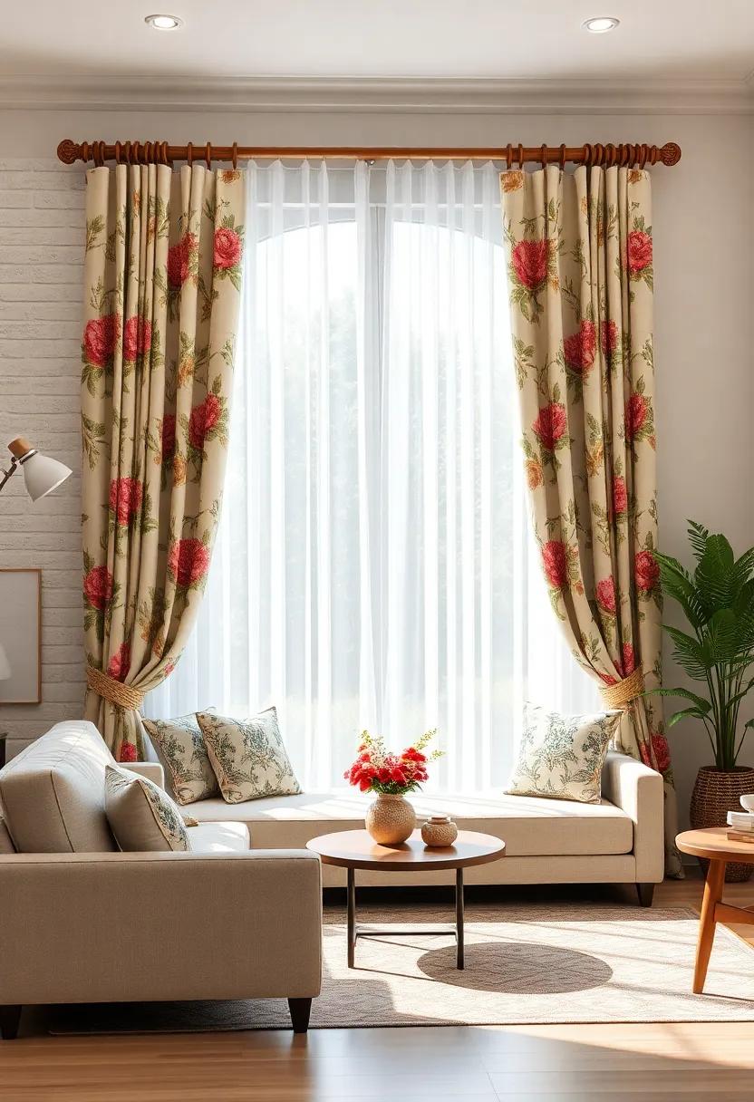 Vintage Inspired Floral Curtains Paired With Carved Wooden Rods Bringing Nostalgia To Modern Rooms