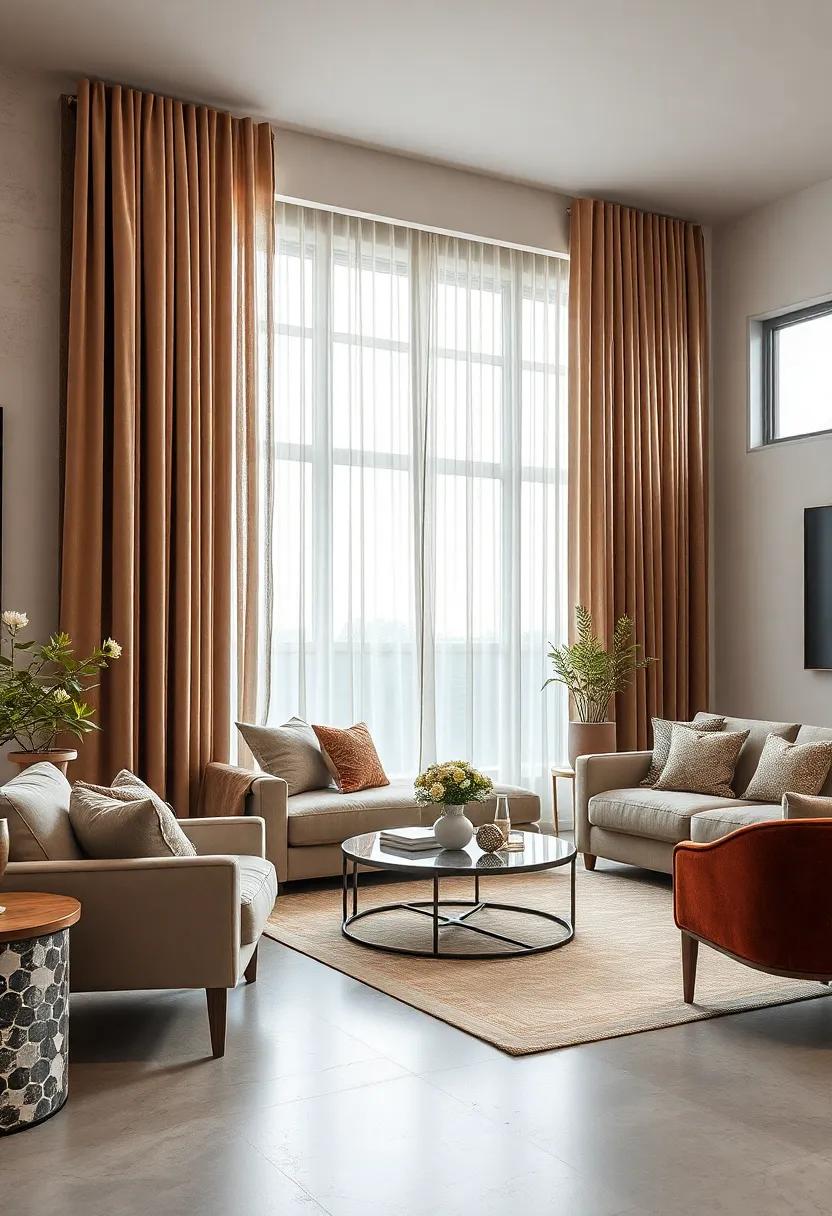 Heavy Velvet Drapes On Chunky Wooden Rods For A Dramatic And Sophisticated Living Space
