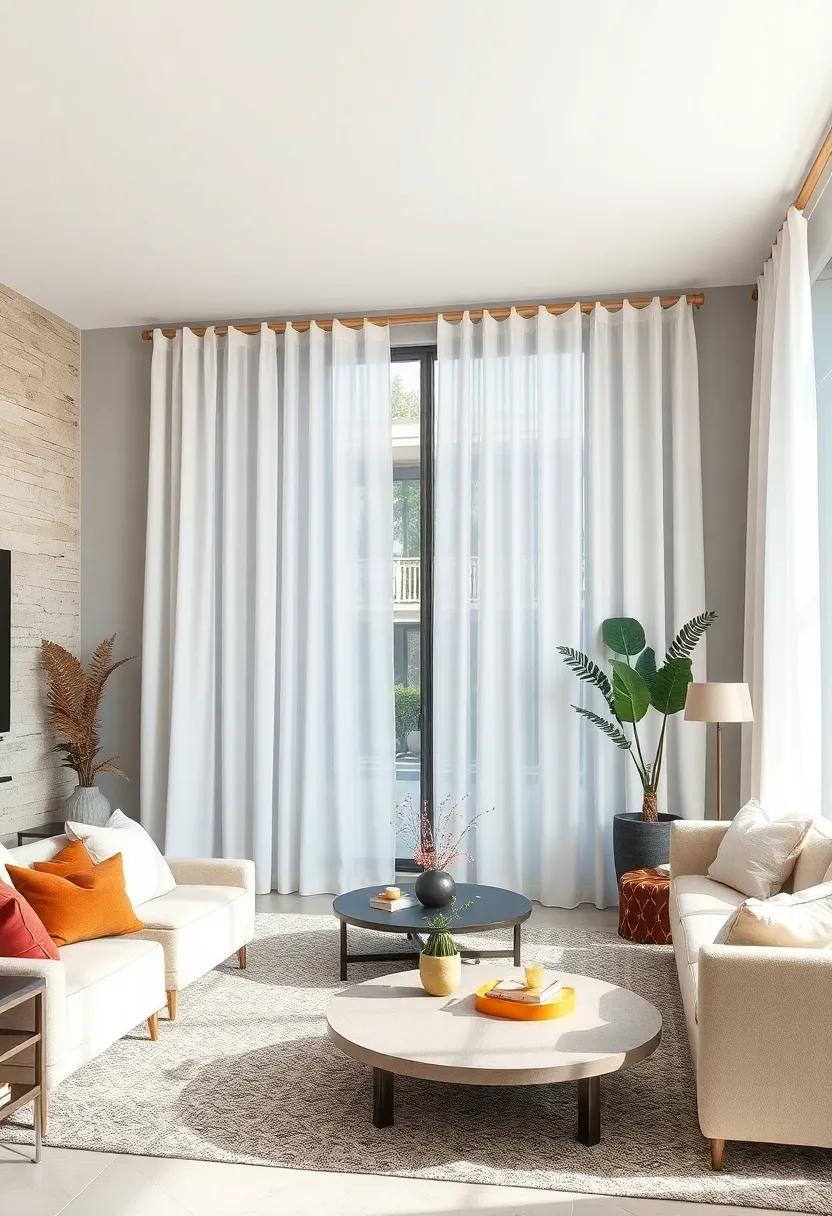 Sheer White Curtains Hung From Pale Ash Wood Rods Invoking Serenity And Openness