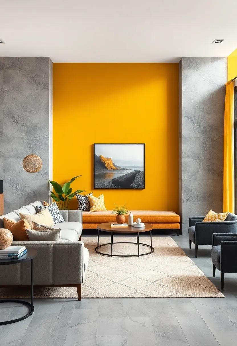 Mustard yellow and Cool⁢ Gray: Energize⁤ your living room ‌with⁤ this vibrant⁤ duo that brings warmth and‌ cheer