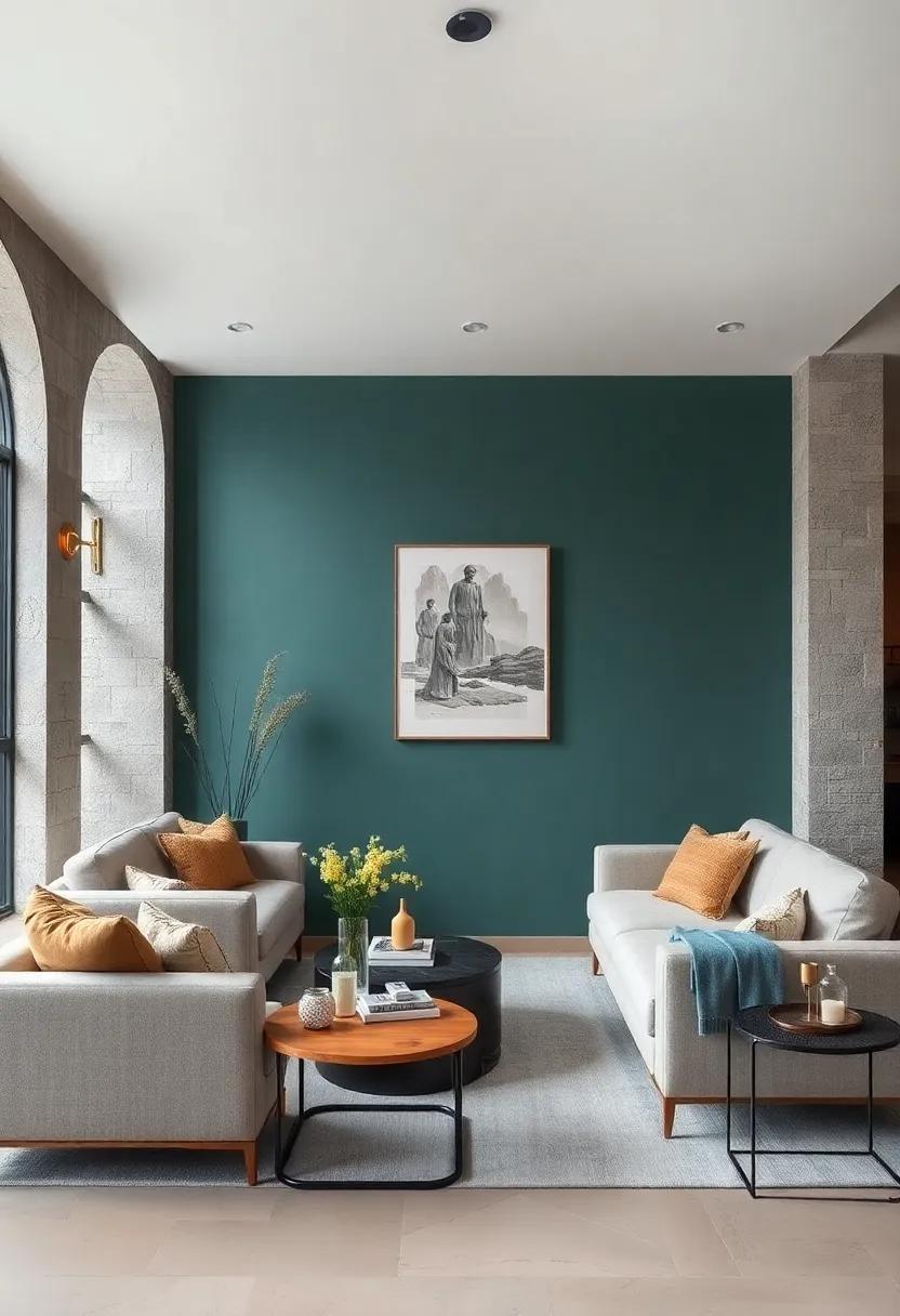 Deep ⁢Teal and ​Soft Gray: Create an eye-catching focal point with a striking combination‌ that feels both chic and welcoming