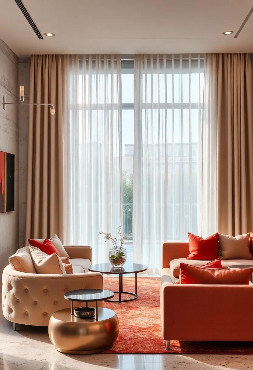 Chic Minimalism Blended with Luxury Through Panel Curtains in Soft Cashmere Hues and Sleek Silver Hardware