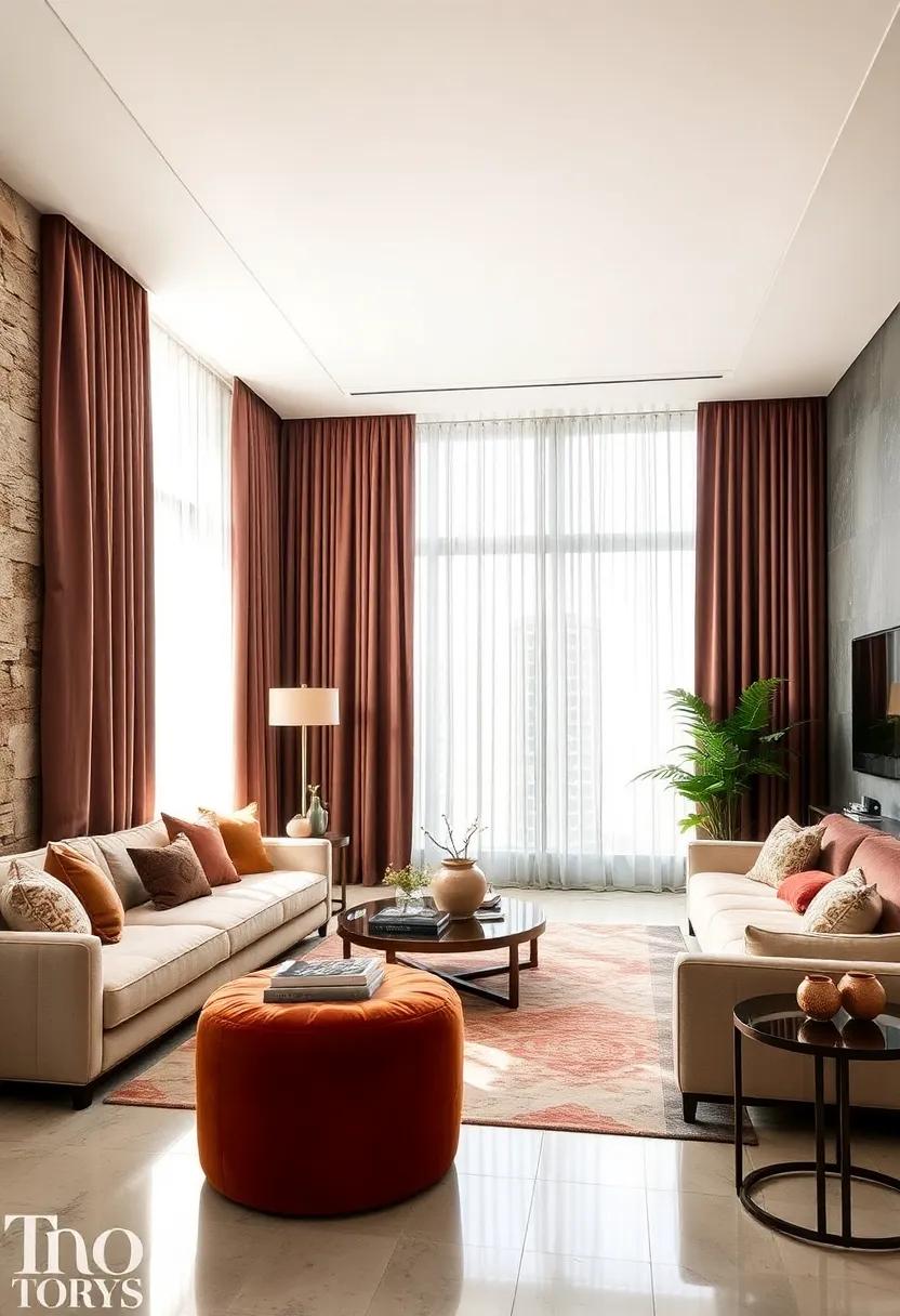 Elevate Your Living Room with Sumptuous Velvet Drapes Layered Over Sheer Linen Curtains for an Opulent Yet Airy Ambiance