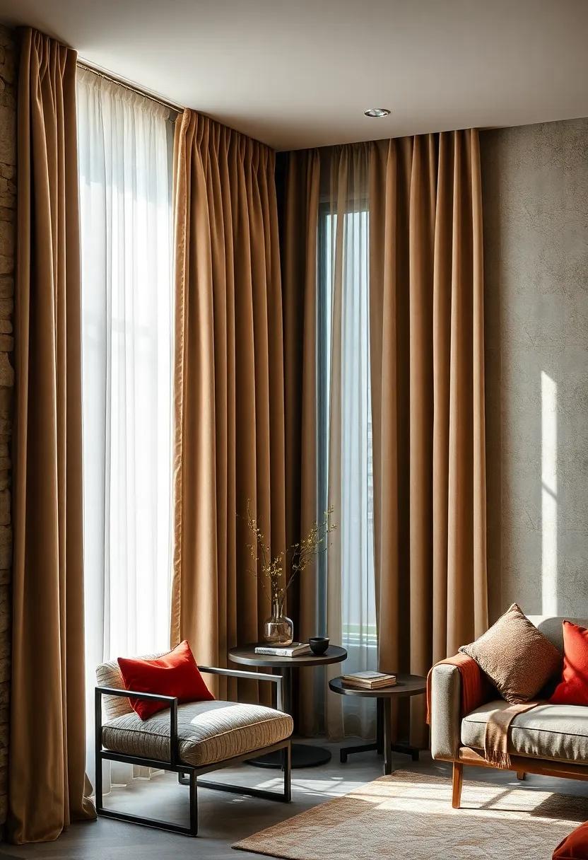 Warm Velvet Drapes Paired with Antique Bronze Hardware Casting a Cozy Glow in an Intimate Reading Corner