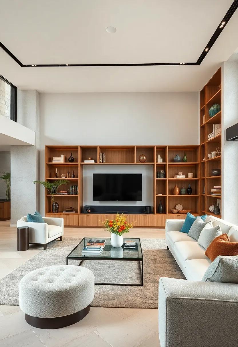 Grand Open Shelving Units Featuring Curated High-End Decorative Objects