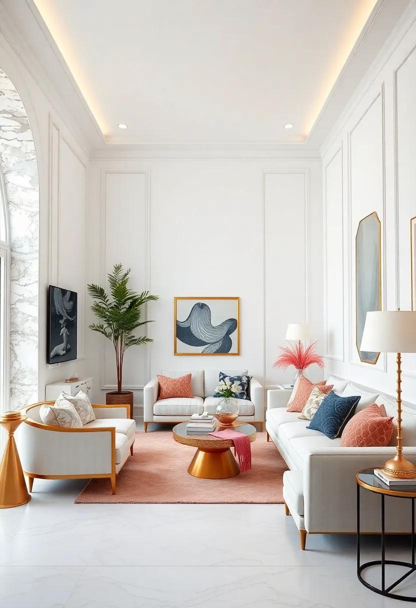 Brilliant White Walls Enhanced By Gold Leaf Detailing To Create Timeless Sophistication