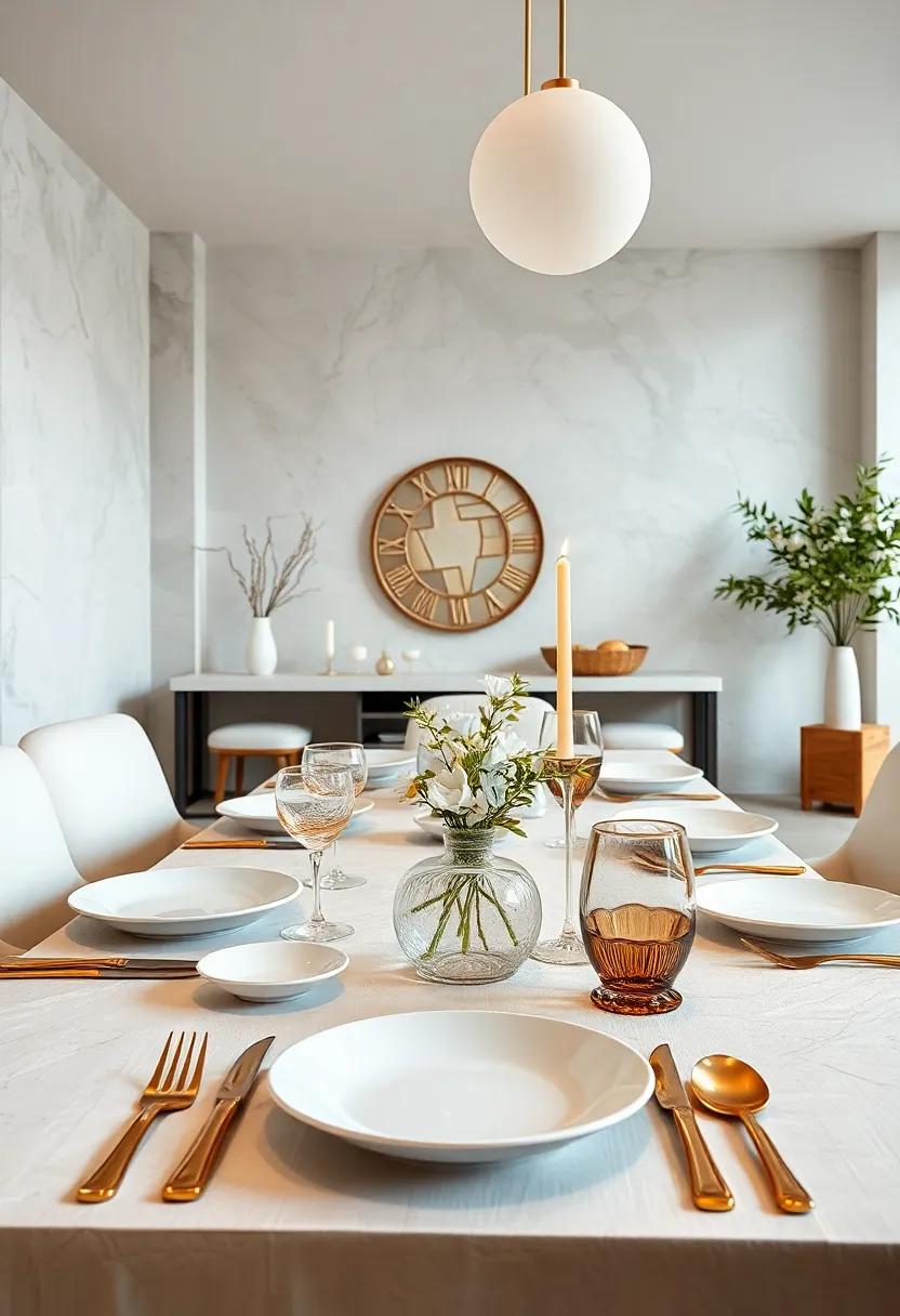 Delicate White Porcelain Dishes Set Against Gold Cutlery For Exquisite Table Settings