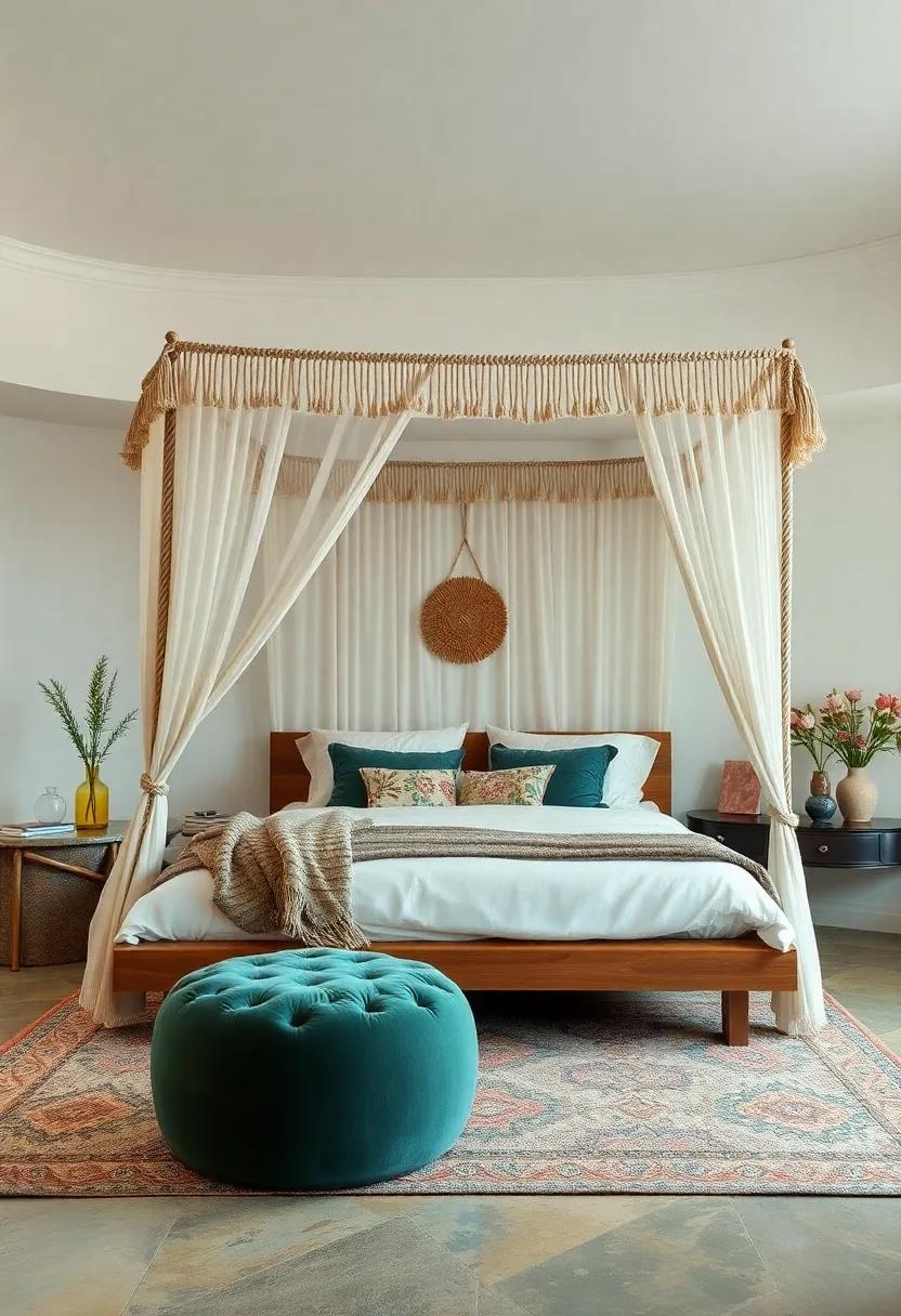 Bohemian-Inspired Canopy Beds Adorned With Macramé and Layered Rugs for an Earthy, Maximalist Vibe