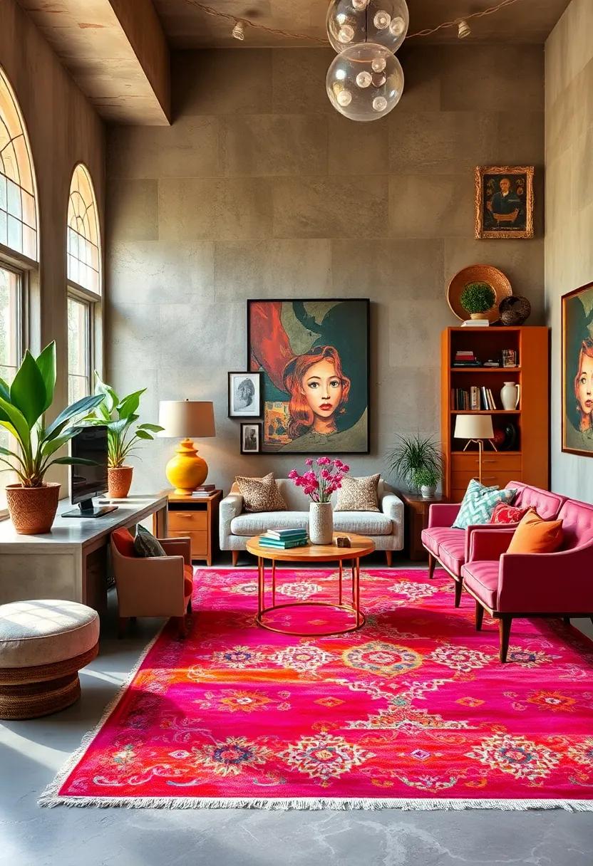 Vibrant Rugs and Upholstery Anchoring Colorful Maximalist Rooms While Adding Comfort and Style