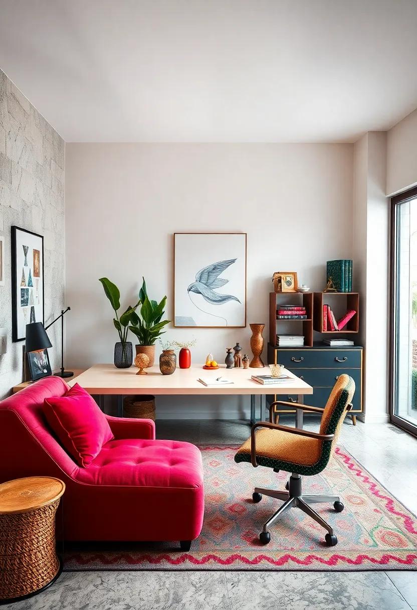 Funky Desk Layouts Featuring Unique Shapes and Bold Colors Encouraging Creative Energy