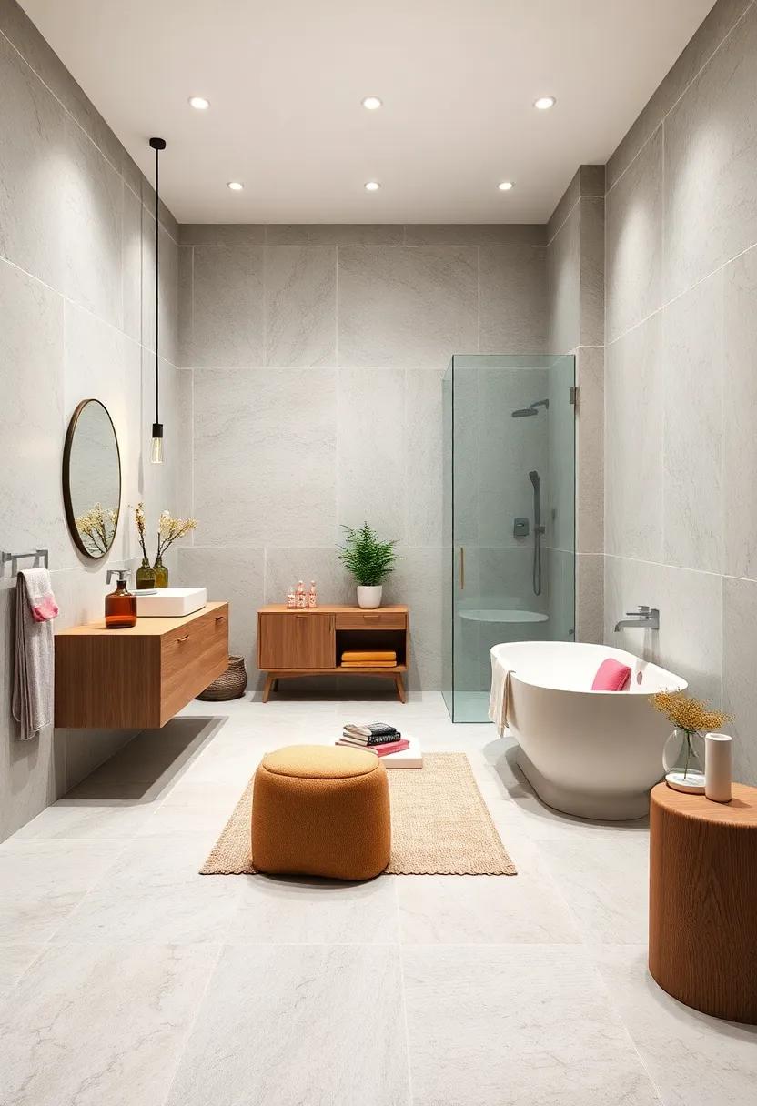 Large format tiles with minimal grout lines offering seamless continuity for an expansive look