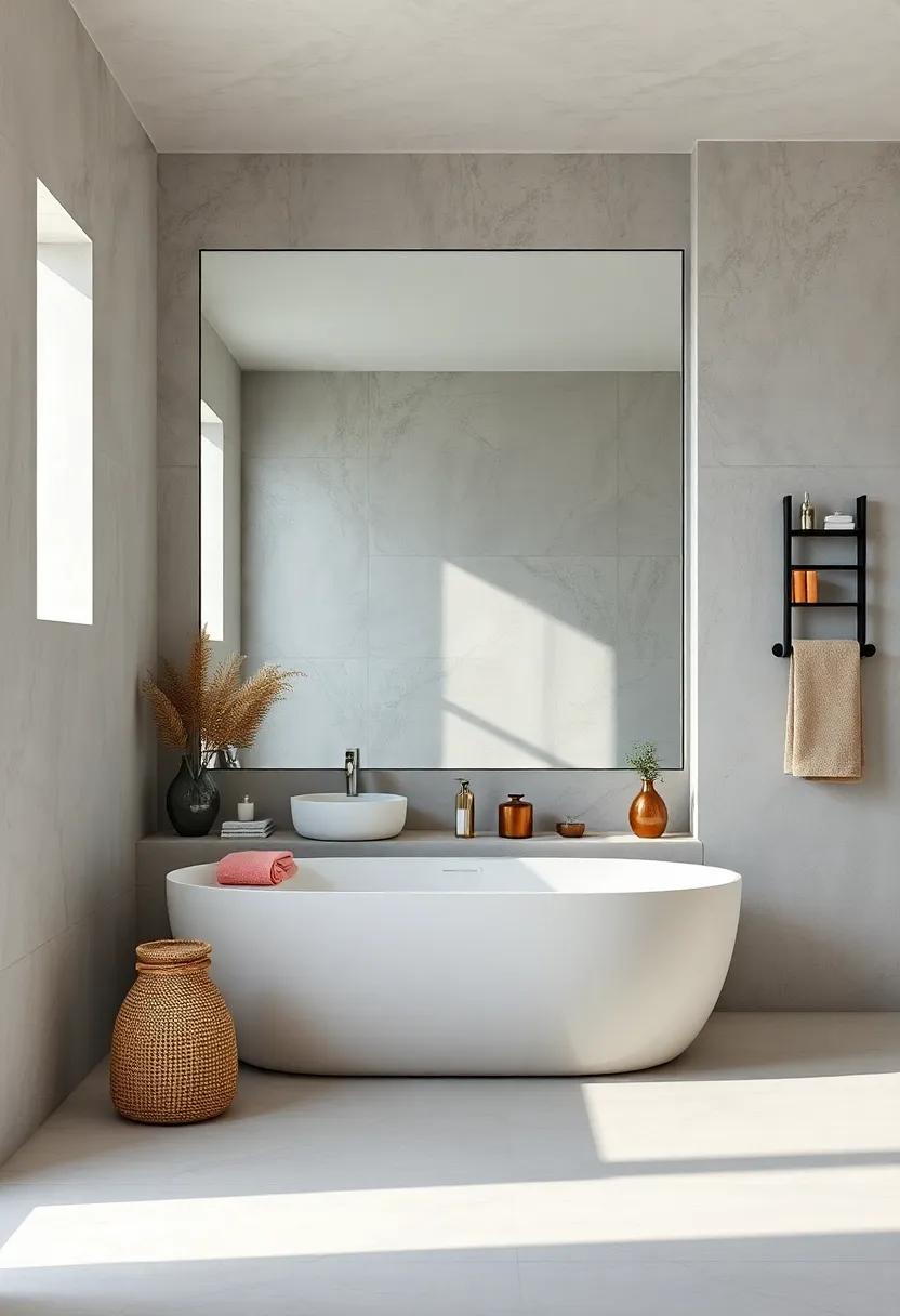 Large seamless mirrors spanning entire walls to amplify natural light and create depth in bathrooms