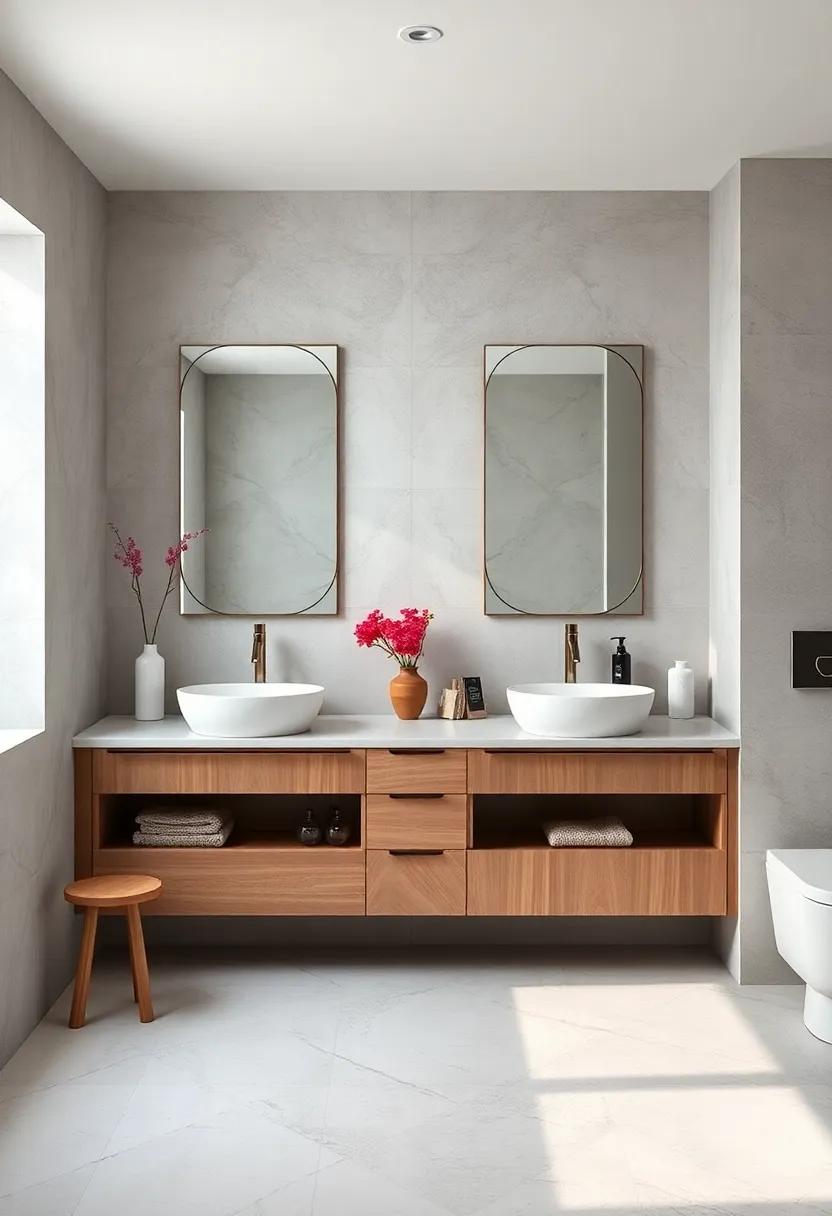 Open concept vanities with hidden storage to preserve clean surfaces and visual decluttering