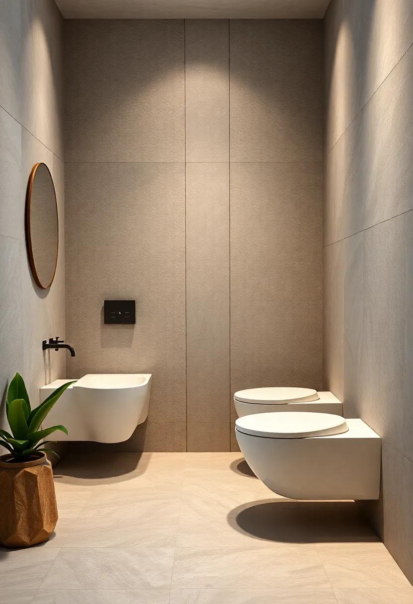 Glass shower enclosures framed by thin metal lines enhancing an open and modern atmosphere