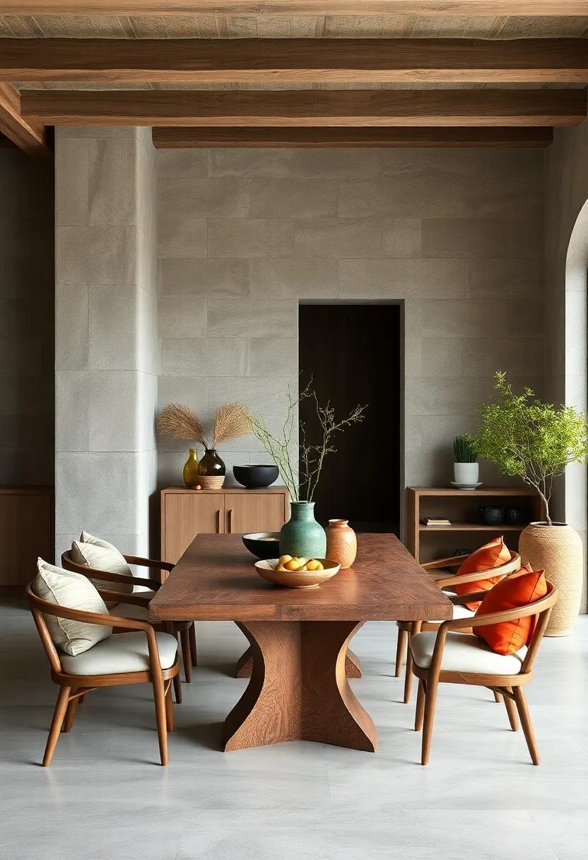 Crafted Wooden Bowls and Hand-Thrown Pottery as Artistic Functional Centerpieces
