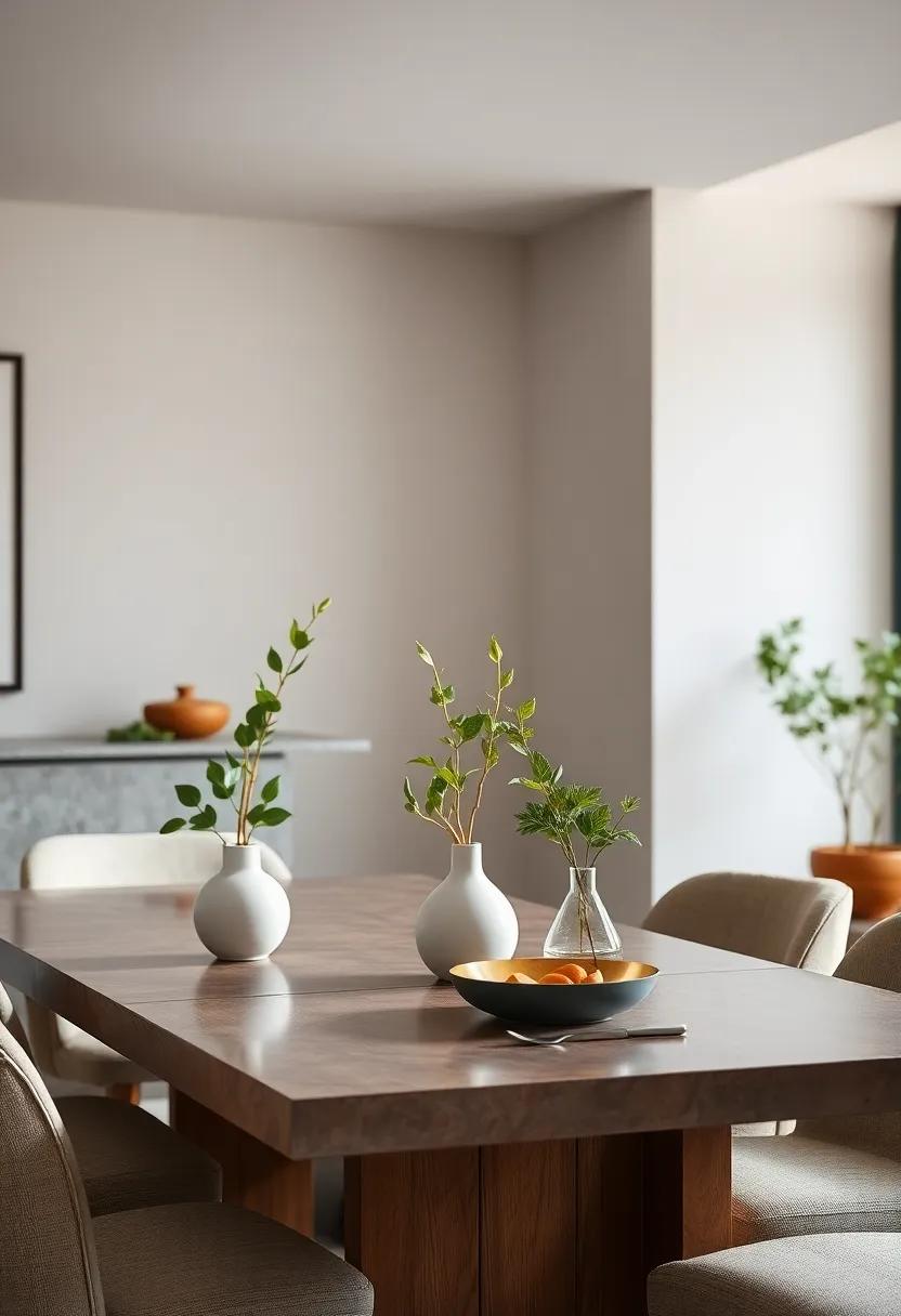 Delicate Greenery in Simple Ceramic Vases Bringing Life and Tranquility to a Neutral Room