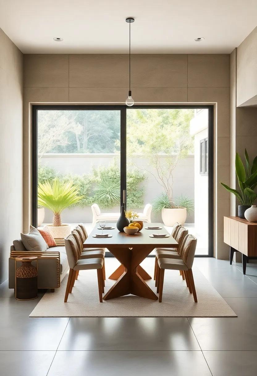Glass Doors Opening to an Outdoor Patio Infusing the Dining Space With Fresh Air and Green Views