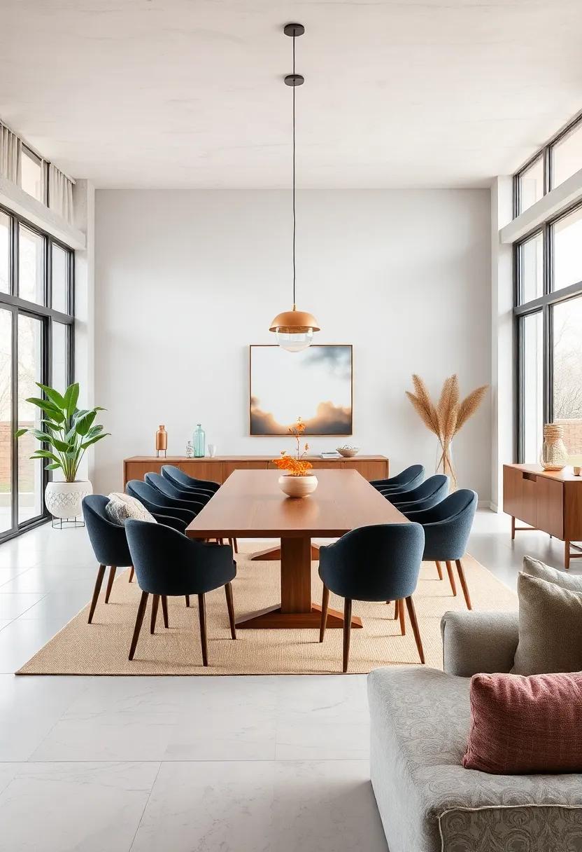 A Spacious Dining Room Featuring Clean Lines and Expansive Windows for Natural Light