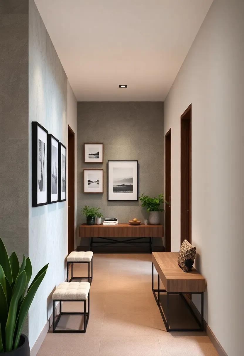 Floating Wall Ledges Displaying Small Minimalist Art Sets To Amp Up Hallway Style Discretely
