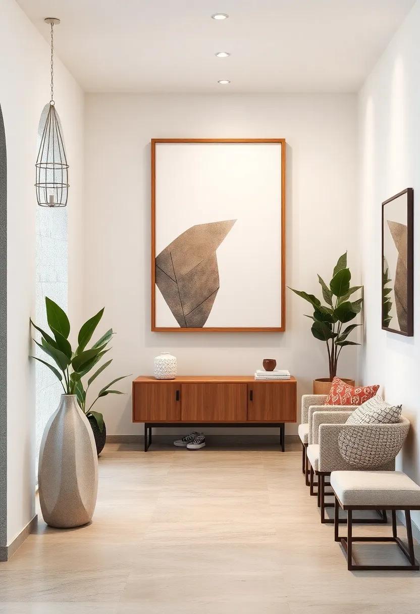 Natural Wood Frame Set With Crisp White Space Surrounding Simple Abstract Forms For Hallway Grace