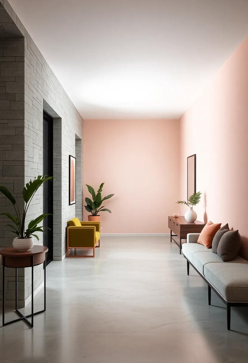 Simple Block Color Murals Spanning Entire Hallway Length to Create a Serene, Unifying Background