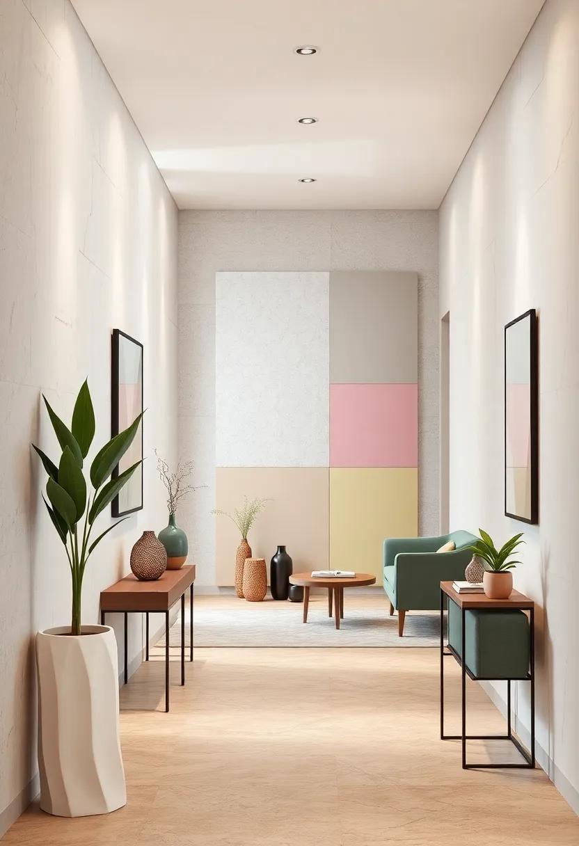 Soft Pastel Color Blocks Arranged In Asymmetric Patterns To Bring Quiet Energy To Corridor Walls