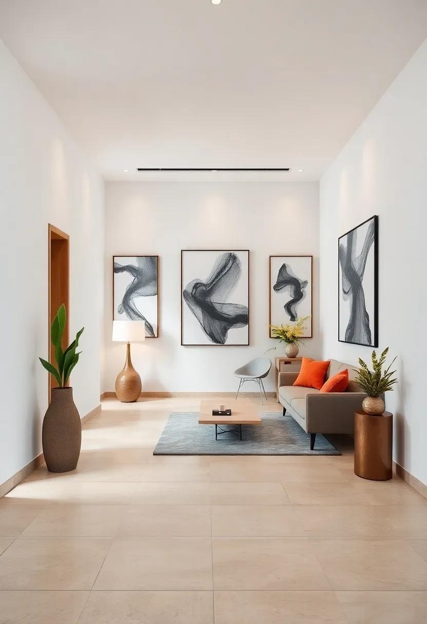 Symmetrical Placement Of Crisp Black And White Abstract Photos Creating Balanced Yet Subtle Wall Displays