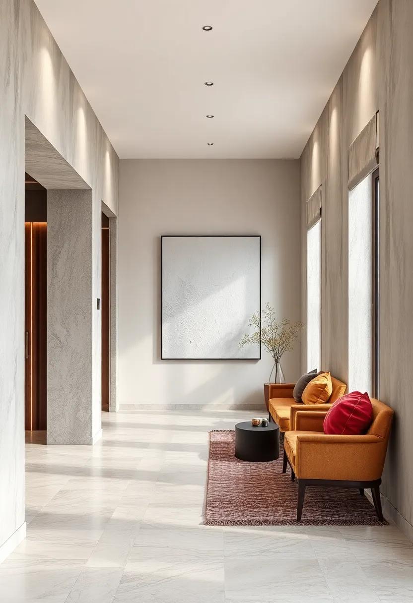 Textured Neutral Canvas Art Adding a Layer of Sophisticated Warmth To Plain Long Passageways