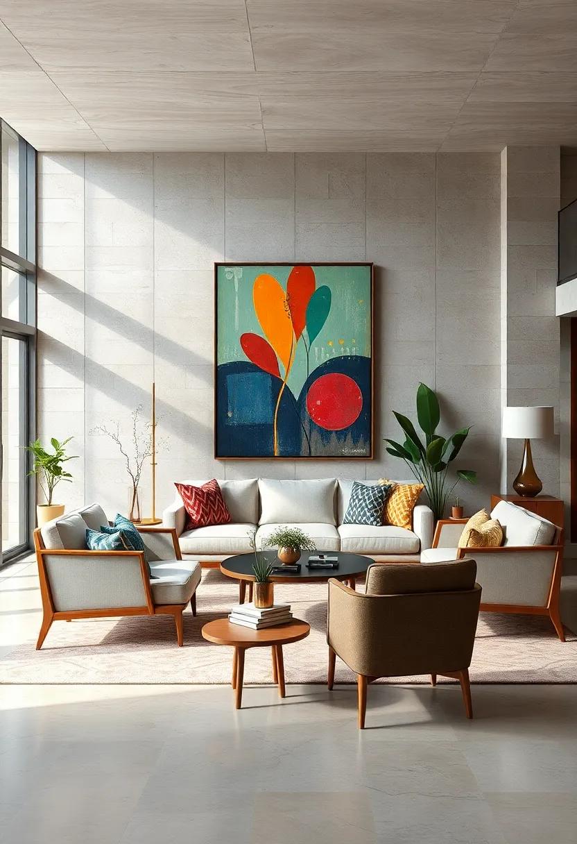 Positioning Iconic Mid-Century Artwork Amid A Diverse Mix Of Eclectic Decor Pieces For Balance